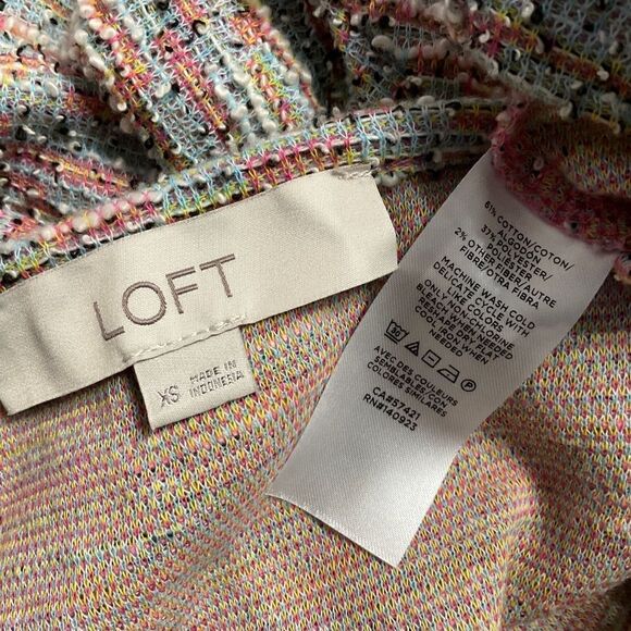 LOFT Multi Color Striped Capped Sleeve Tweed Top XS - Picture 5 of 5